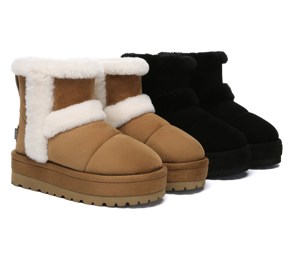 UGG Boots Women Sheepskin Wool Shearling Lined Ankle Platform Udelia - UGG Boots - Chestnut - AU Ladies 4 / AU Men 2 / EU 35 - Uggoutlet