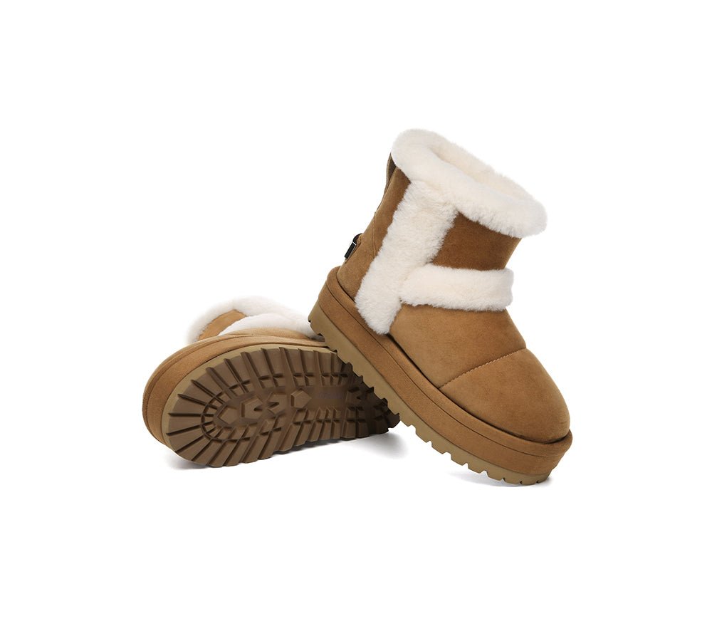 UGG Boots Women Sheepskin Wool Shearling Lined Ankle Platform Udelia - UGG Boots - Chestnut - AU Ladies 4 / AU Men 2 / EU 35 - Uggoutlet