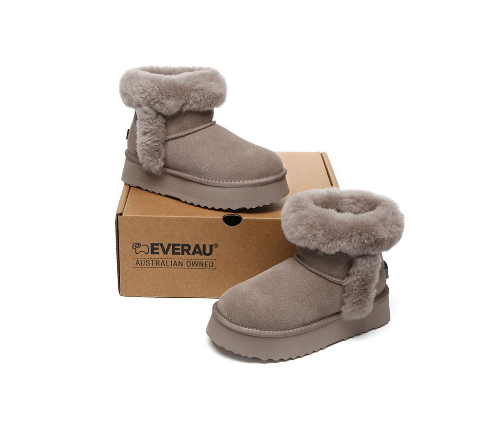 UGG Boots Women Sheepskin Wool Shearling Lined Mini Platform Kazzi - UGG Boots - Brown - AU Ladies 4 / AU Men 2 / EU 35 - Uggoutlet