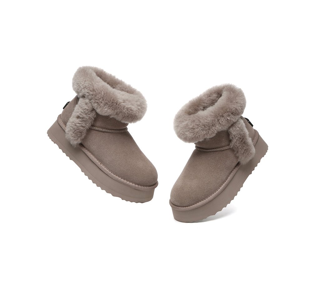 UGG Boots Women Sheepskin Wool Shearling Lined Mini Platform Kazzi - UGG Boots - Brown - AU Ladies 4 / AU Men 2 / EU 35 - Uggoutlet