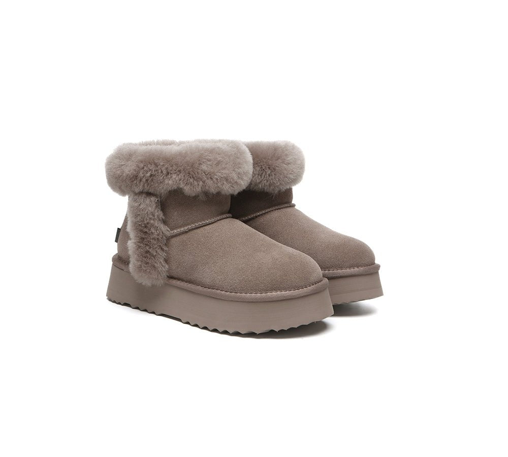 UGG Boots Women Sheepskin Wool Shearling Lined Mini Platform Kazzi - UGG Boots - Brown - AU Ladies 4 / AU Men 2 / EU 35 - Uggoutlet