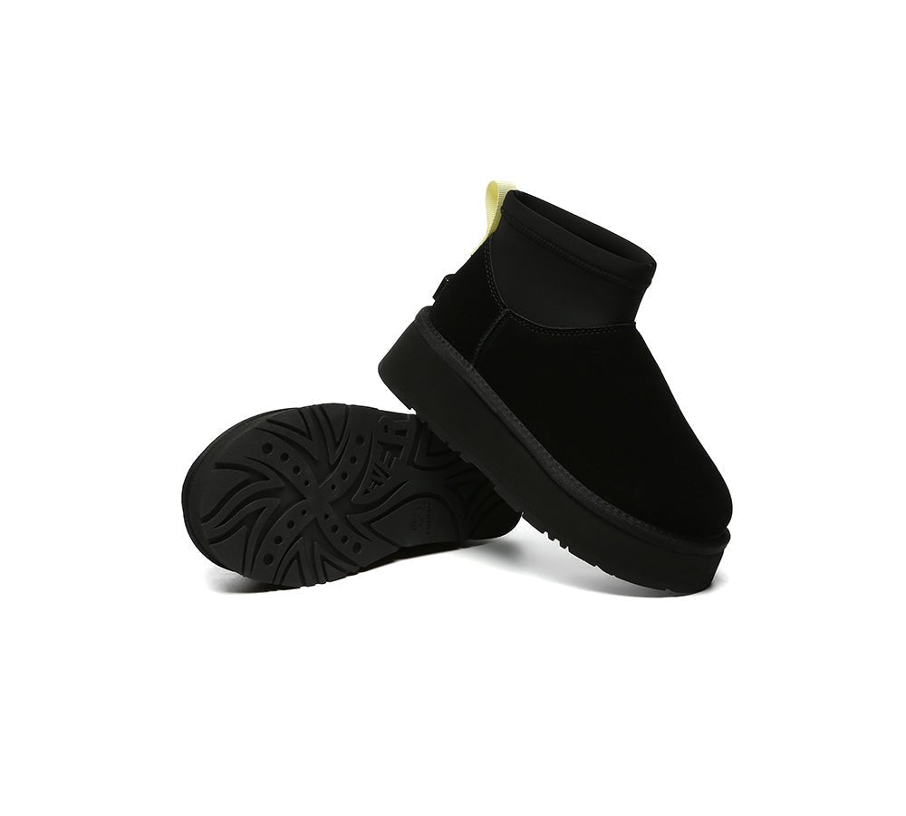 UGG Boots Women Sheepskin Wool Stretchy Ankle Mini Platform Ethel - UGG Boots - Black - AU Ladies 4 / AU Men 2 / EU 35 - Uggoutlet