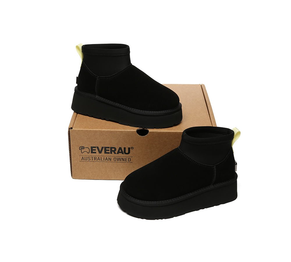 UGG Boots Women Sheepskin Wool Stretchy Ankle Mini Platform Ethel - UGG Boots - Black - AU Ladies 4 / AU Men 2 / EU 35 - Uggoutlet