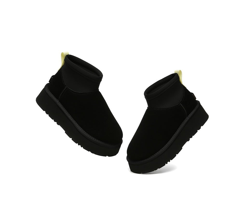 UGG Boots Women Sheepskin Wool Stretchy Ankle Mini Platform Ethel - UGG Boots - Black - AU Ladies 4 / AU Men 2 / EU 35 - Uggoutlet