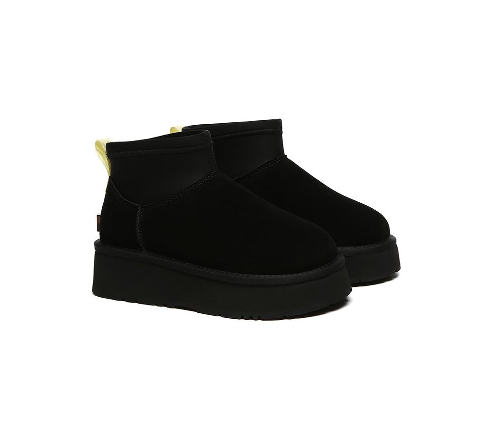 UGG Boots Women Sheepskin Wool Stretchy Ankle Mini Platform Ethel - UGG Boots - Black - AU Ladies 4 / AU Men 2 / EU 35 - Uggoutlet