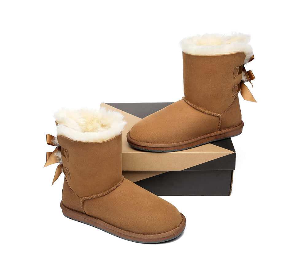 UGG Boots - Women Short Ugg Boots With Double Back Bow
