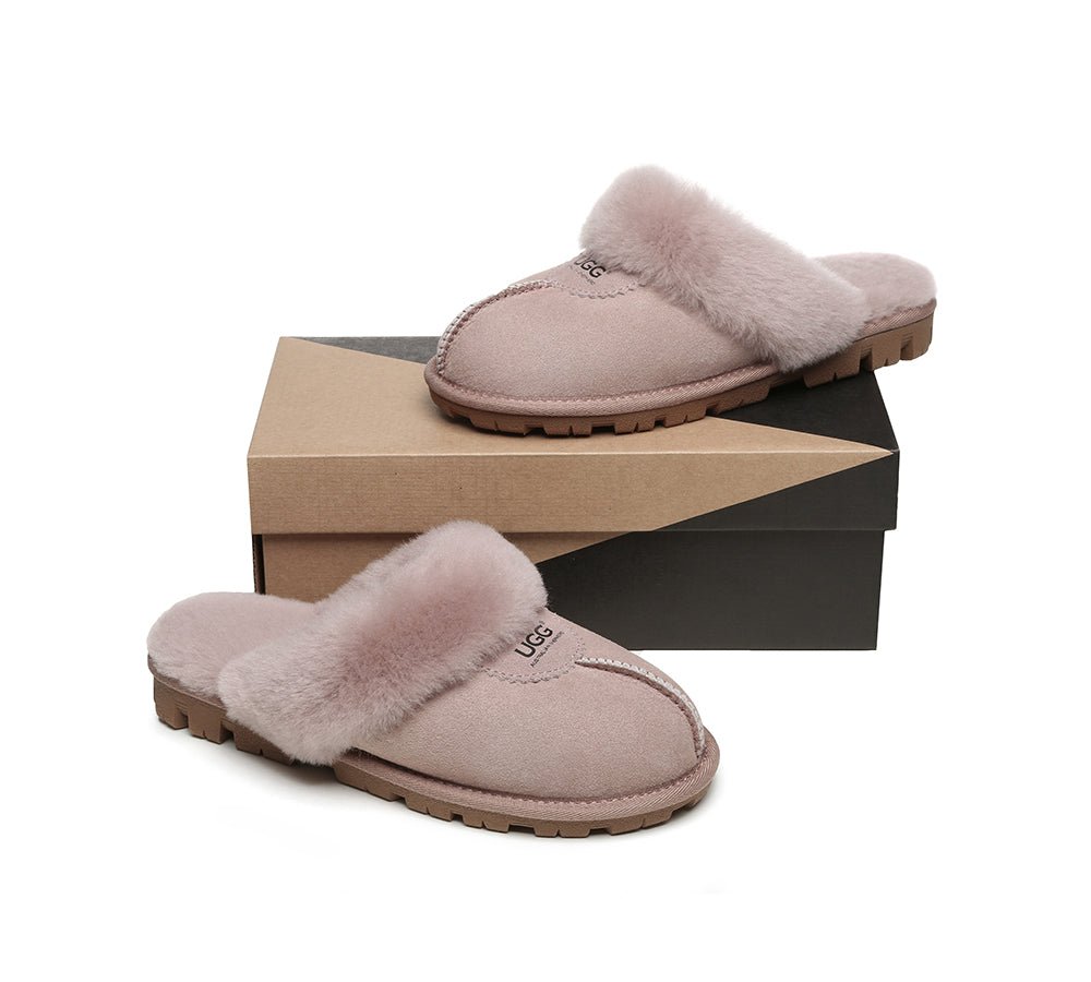 UGG Double Face Sheepskin Wool Scuff Slippers Waffle - UGG Slippers - Dawn Pink - AU Ladies 4 / AU Men 2 / EU 35 - Uggoutlet