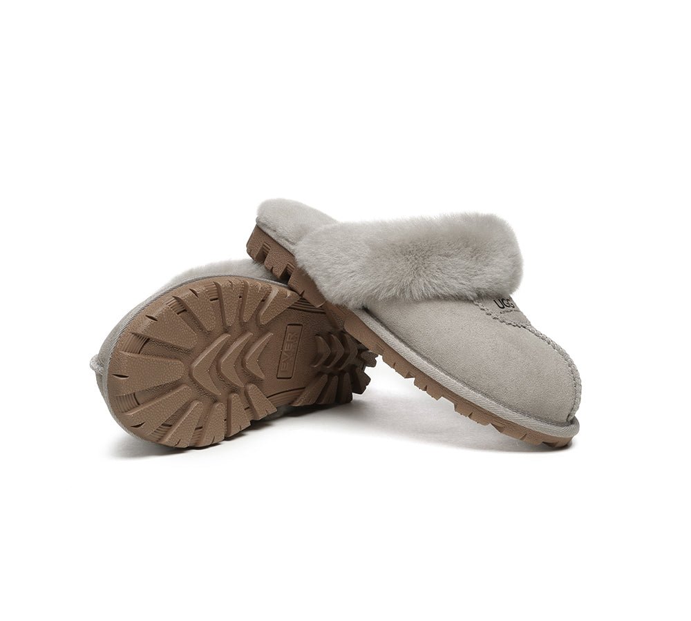 UGG Double Face Sheepskin Wool Scuff Slippers Waffle - UGG Slippers - Goat Grey - AU Ladies 4 / AU Men 2 / EU 35 - Uggoutlet
