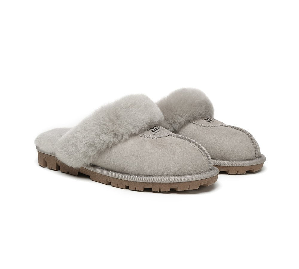 UGG Double Face Sheepskin Wool Scuff Slippers Waffle - UGG Slippers - Goat Grey - AU Ladies 4 / AU Men 2 / EU 35 - Uggoutlet