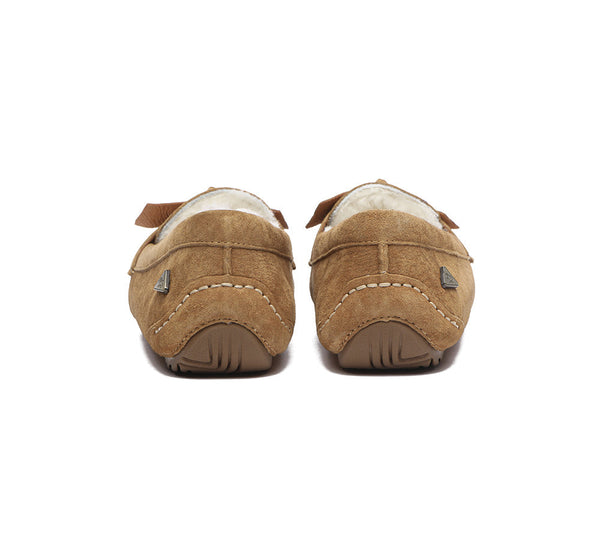 UGG Moccasins - EVERAU® UGG Women Sheepskin Wool Bow Ankle Slippers Woven Moccasins