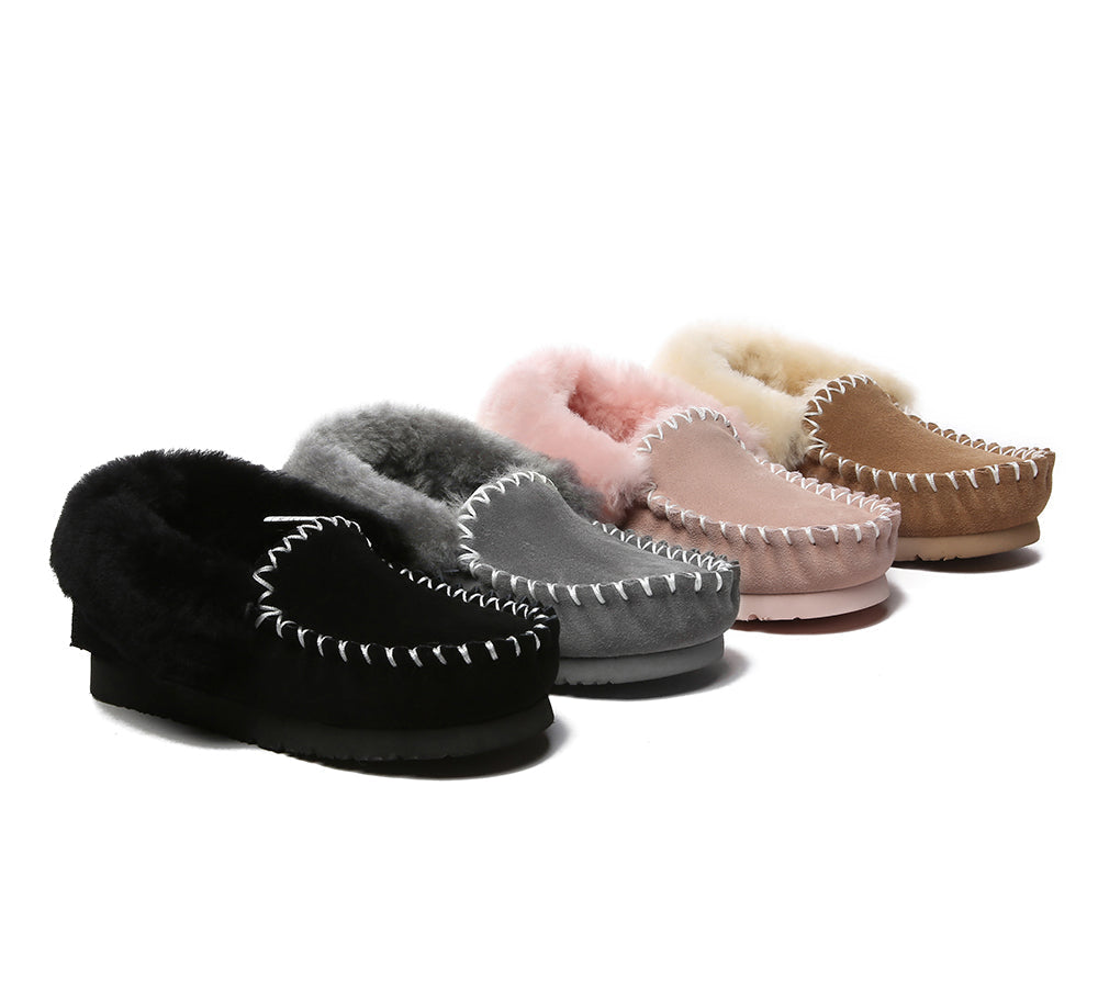EVERAU UGG Loafers Sheepskin Wool Ankle Slippers Popo Moccasin