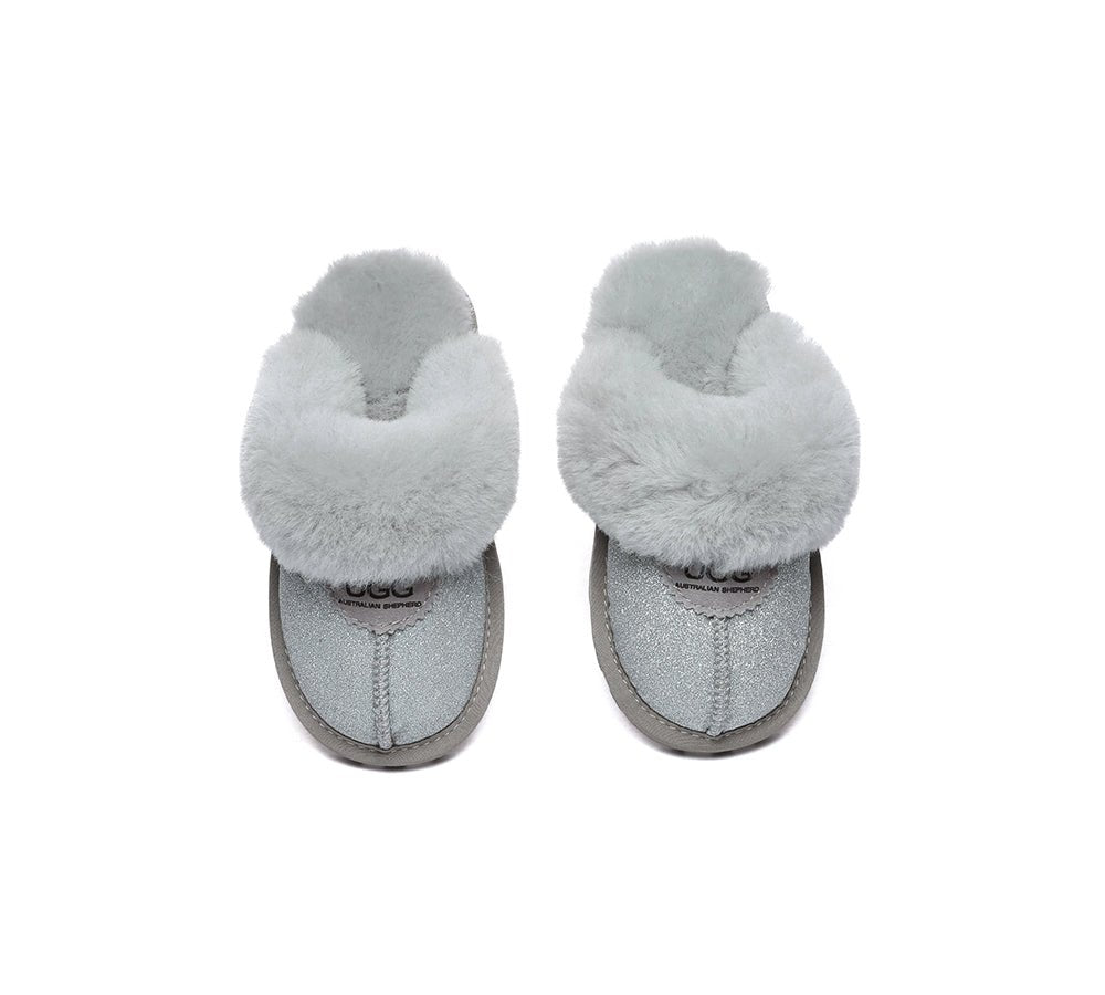 UGG Slippers Kids Sheepskin Wool Shirley - UGG Slippers - Silver - AU Kids 4 - 5 / EU 21 - 22 - Uggoutlet