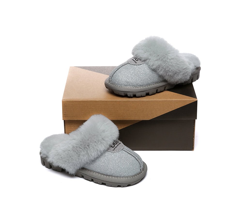 UGG Slippers Kids Sheepskin Wool Shirley - UGG Slippers - Silver - AU Kids 4 - 5 / EU 21 - 22 - Uggoutlet