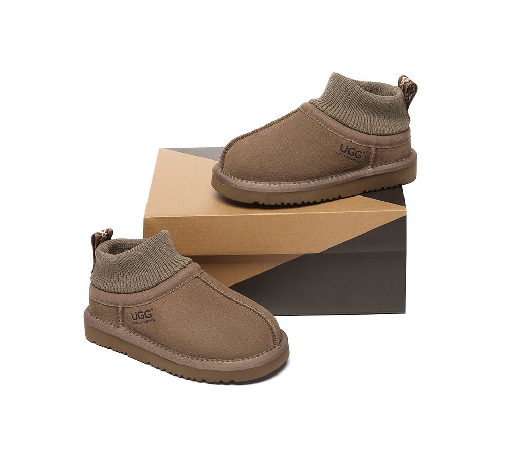 UGG Slippers Kids Sheepskin Wool Stretchy Ankle Margaret - UGG Boots - Olive Brown - AU Kids 11 - 12 / EU 29 - 32 - Uggoutlet
