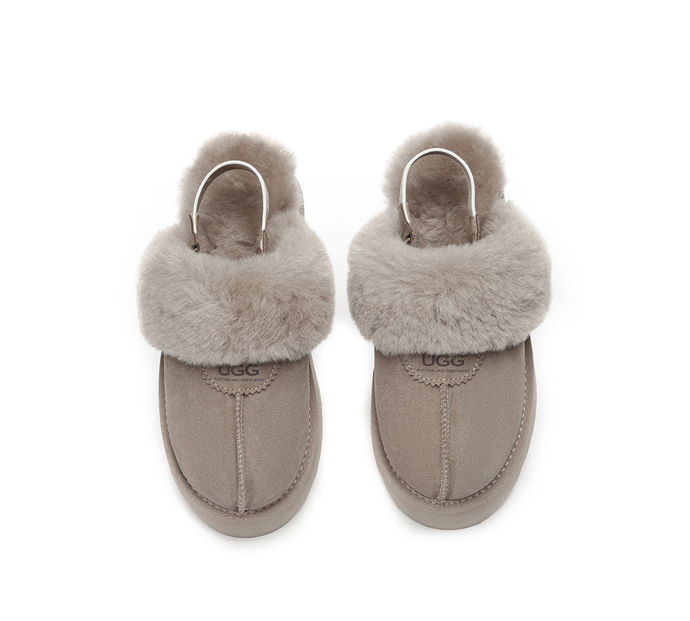 UGG Slipper Women Sheepskin Wool Removable Strap Slingback Waffle Plat Uggoutlet