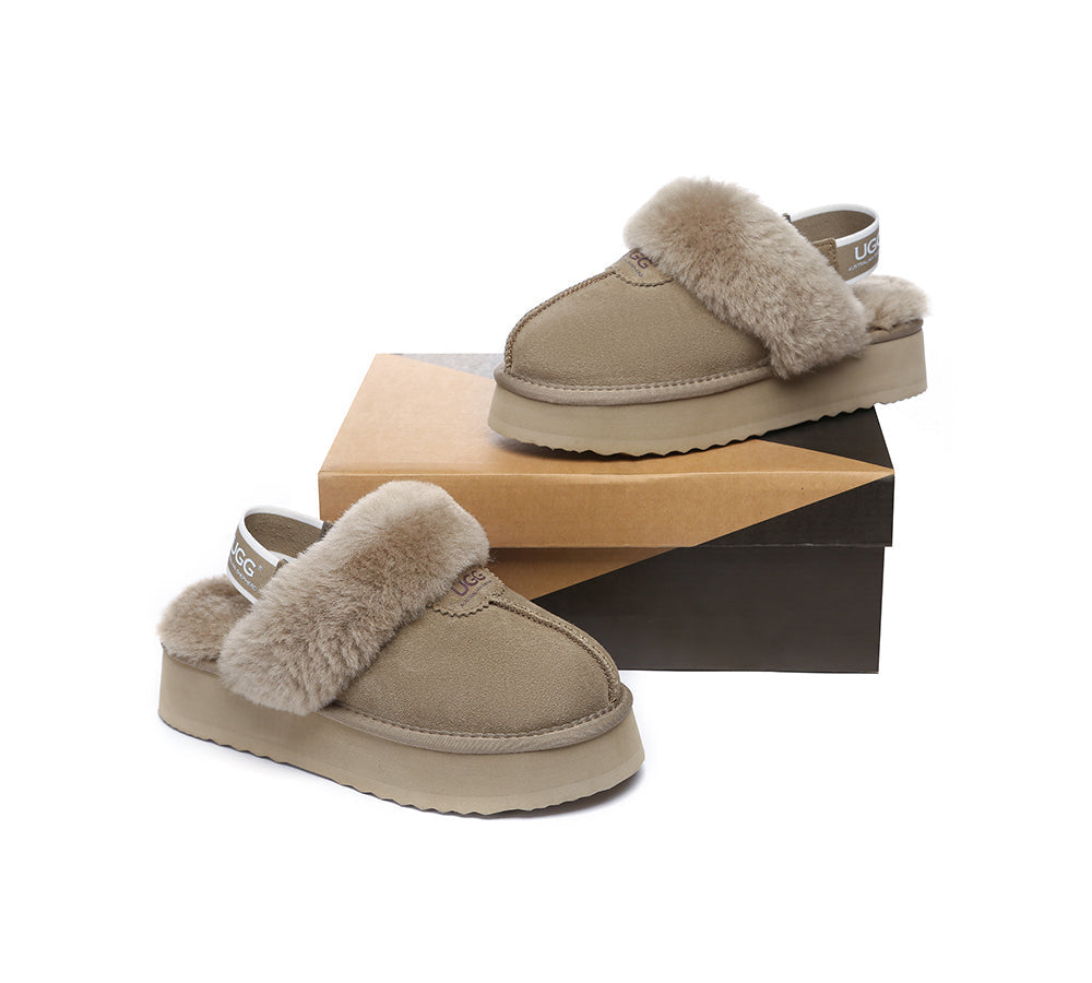 UGG Slipper Women Sheepskin Wool Removable Strap Slingback Waffle Plat Uggoutlet