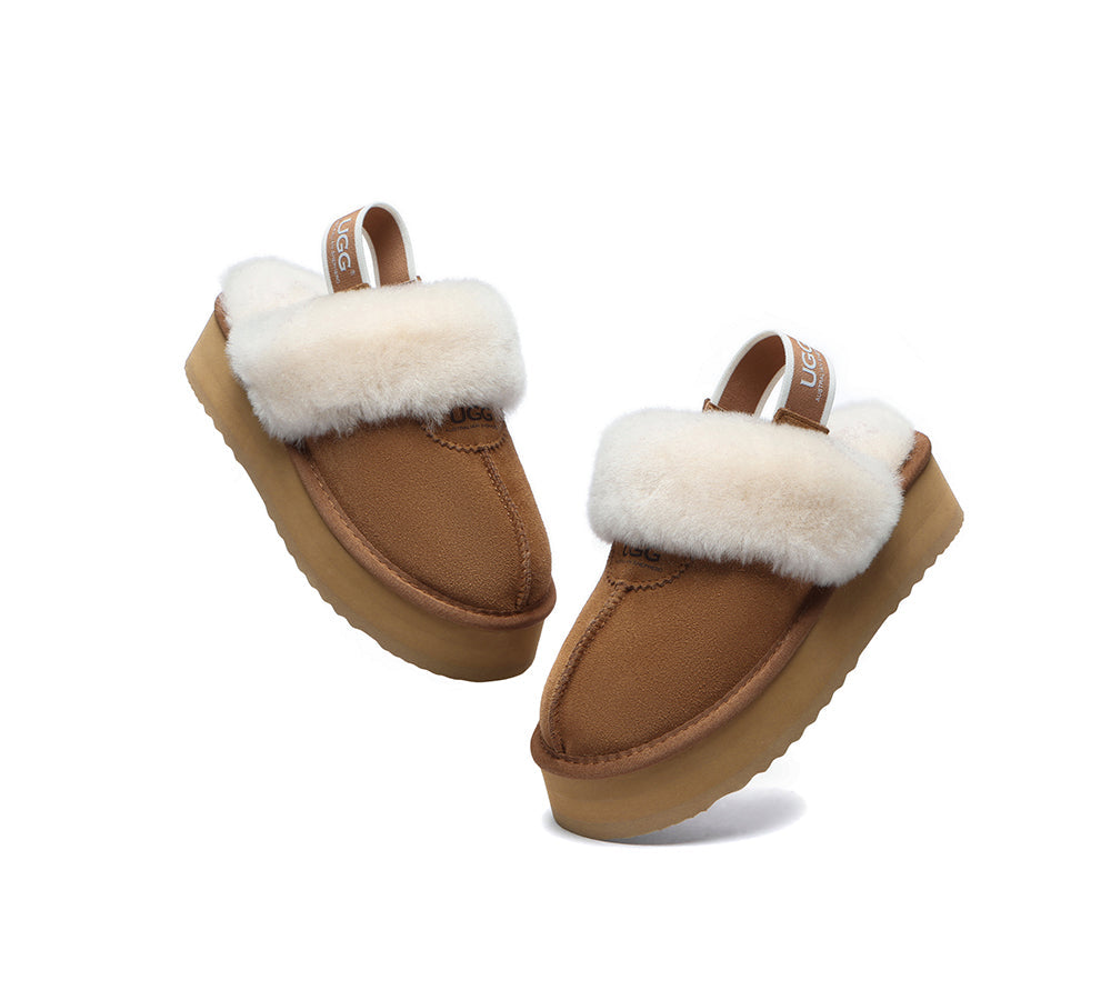 UGG Slipper Women Sheepskin Wool Removable Strap Slingback Waffle Plat Uggoutlet