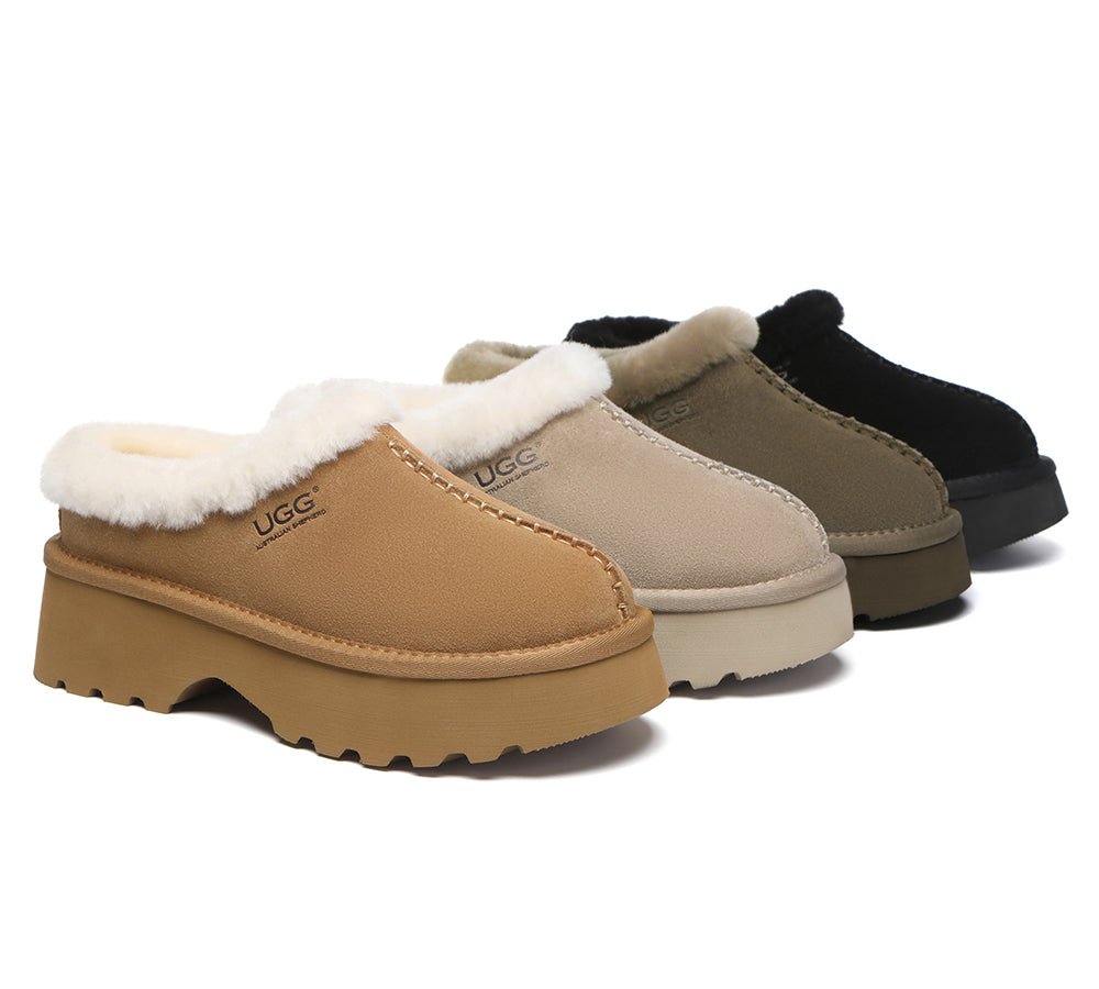 UGG Slippers Sheepskin Wool Ankle Chunky Platform Adrian - UGG Slippers - Chestnut - AU Ladies 4 / AU Men 2 / EU 35 - Uggoutlet