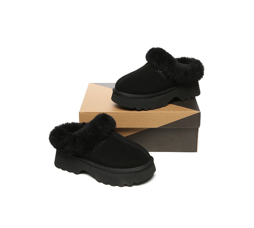 UGG Slippers Sheepskin Wool Ankle Chunky Platform Murray - UGG Slippers - Black - AU Ladies 4 / AU Men 2 / EU 35 - Uggoutlet