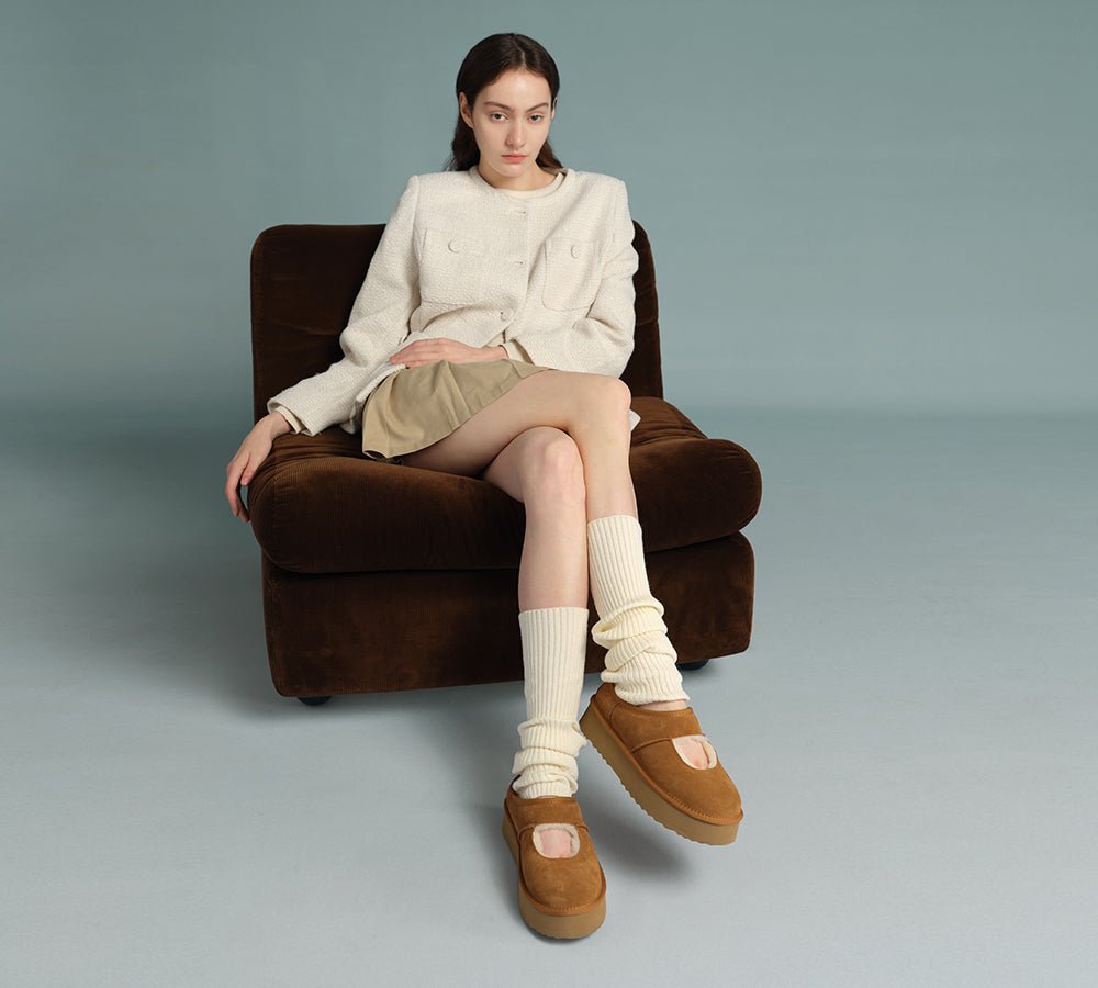 UGG Slippers Sheepskin Wool Ankle Platform Carmella - UGG Slippers - Chestnut - AU Ladies 4 / AU Men 2 / EU 35 - Uggoutlet