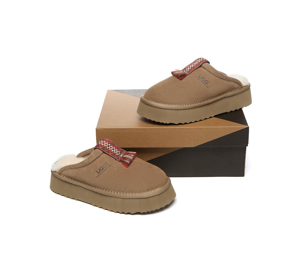 UGG Slippers Sheepskin Wool Platform Tazzy Calla - UGG Slippers - Chestnut - AU Ladies 4 / AU Men 2 / EU 35 - Uggoutlet