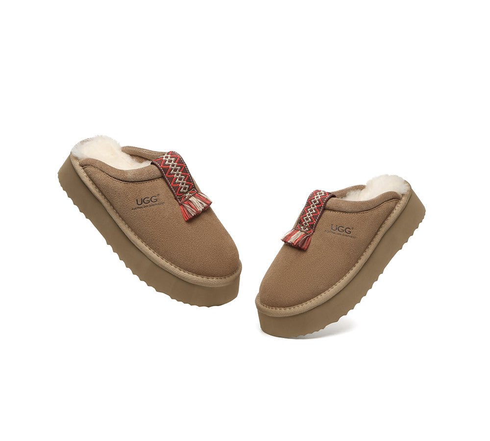 UGG Slippers Sheepskin Wool Platform Tazzy Calla - UGG Slippers - Chestnut - AU Ladies 4 / AU Men 2 / EU 35 - Uggoutlet