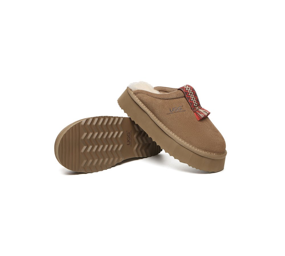 UGG Slippers Sheepskin Wool Platform Tazzy Calla - UGG Slippers - Chestnut - AU Ladies 4 / AU Men 2 / EU 35 - Uggoutlet
