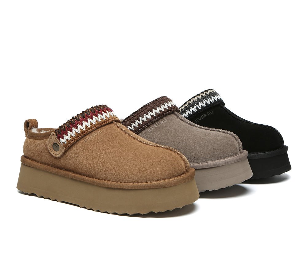 UGG Slippers Sheepskin Wool Slingback Kintted Platform Maeve - UGG Slippers - Chestnut - AU Ladies 4 / AU Men 2 / EU 35 - Uggoutlet