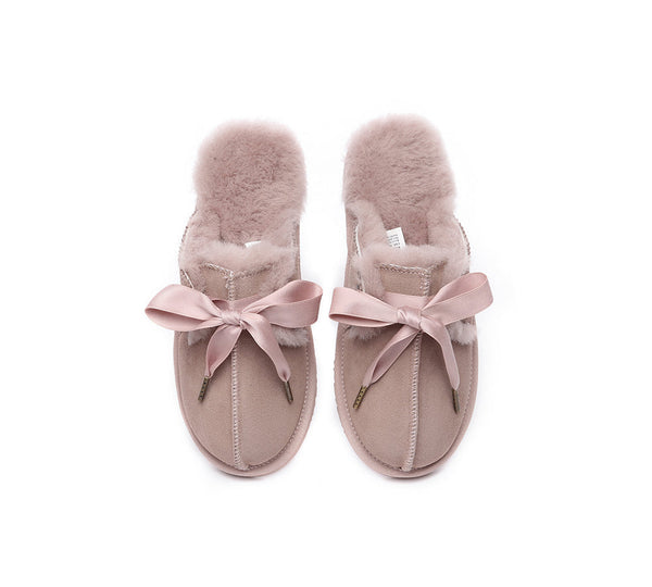 UGG Slippers - UGG Slippers Women Sheepskin Wool Ribbon Bow Ruby