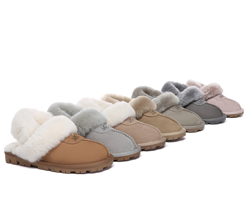 UGG Slippers Women Removable Wool Fluffy Strap Slingback Waffle - UGG Slippers - Chestnut - AU Ladies 4 / AU Men 2 / EU 35 - Uggoutlet