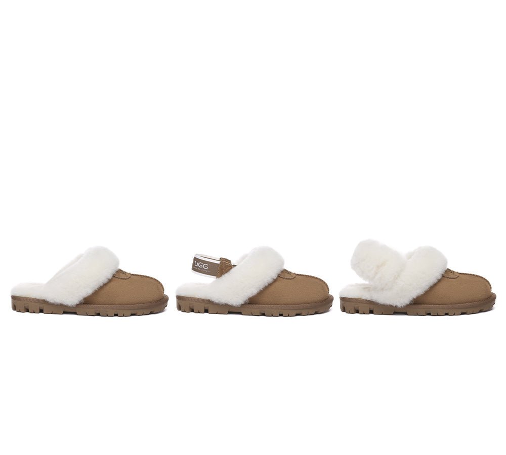 UGG Slippers Women Removable Wool Fluffy Strap Slingback Waffle - UGG Slippers - Chestnut - AU Ladies 4 / AU Men 2 / EU 35 - Uggoutlet