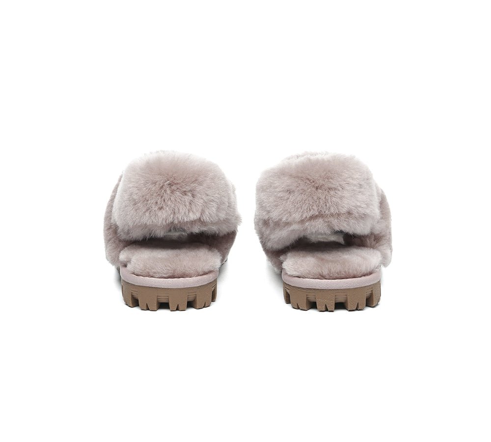 UGG Slippers Women Removable Wool Fluffy Strap Slingback Waffle - UGG Slippers - Dawn Pink - AU Ladies 10 / AU Men 8 / EU 41 - Uggoutlet