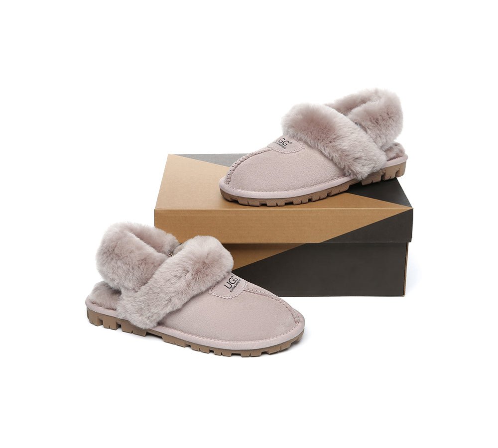 UGG Slippers Women Removable Wool Fluffy Strap Slingback Waffle - UGG Slippers - Dawn Pink - AU Ladies 10 / AU Men 8 / EU 41 - Uggoutlet