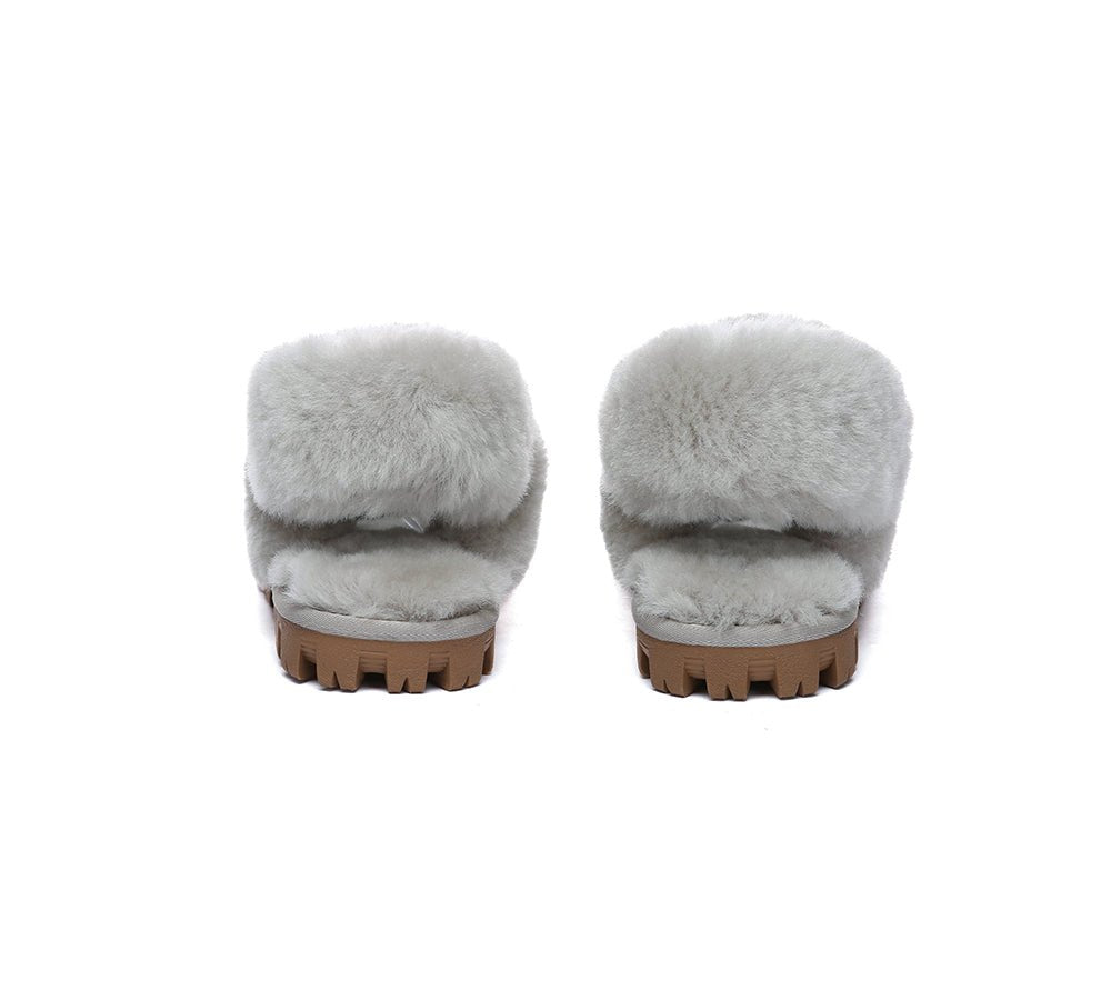 UGG Slippers Women Removable Wool Fluffy Strap Slingback Waffle - UGG Slippers - Goat Grey - AU Ladies 4 / AU Men 2 / EU 35 - Uggoutlet