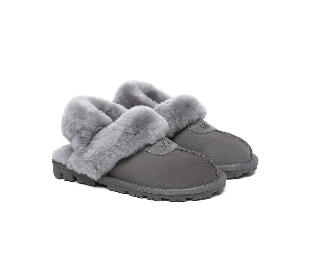 UGG Slippers Women Removable Wool Fluffy Strap Slingback Waffle - UGG Slippers - Grey - AU Ladies 4 / AU Men 2 / EU 35 - Uggoutlet