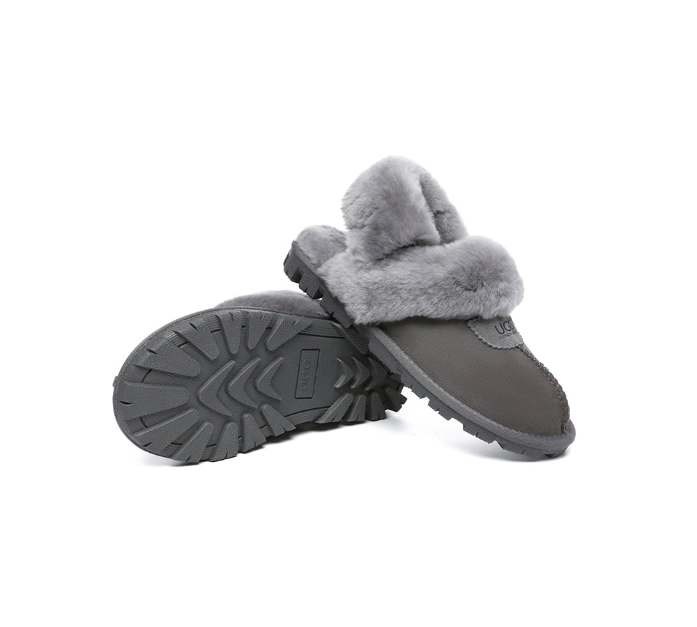 UGG Slippers Women Removable Wool Fluffy Strap Slingback Waffle - UGG Slippers - Grey - AU Ladies 4 / AU Men 2 / EU 35 - Uggoutlet