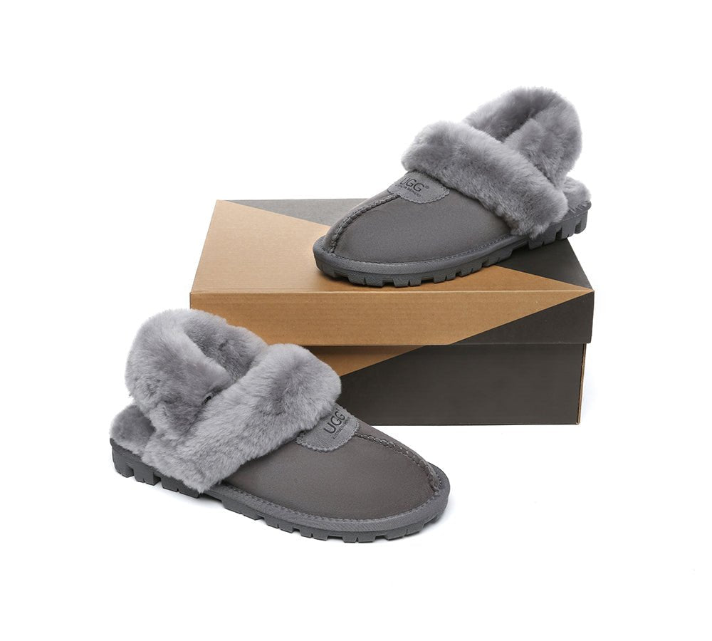 UGG Slippers Women Removable Wool Fluffy Strap Slingback Waffle - UGG Slippers - Grey - AU Ladies 4 / AU Men 2 / EU 35 - Uggoutlet