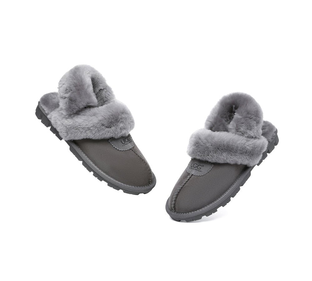 UGG Slippers Women Removable Wool Fluffy Strap Slingback Waffle - UGG Slippers - Grey - AU Ladies 4 / AU Men 2 / EU 35 - Uggoutlet