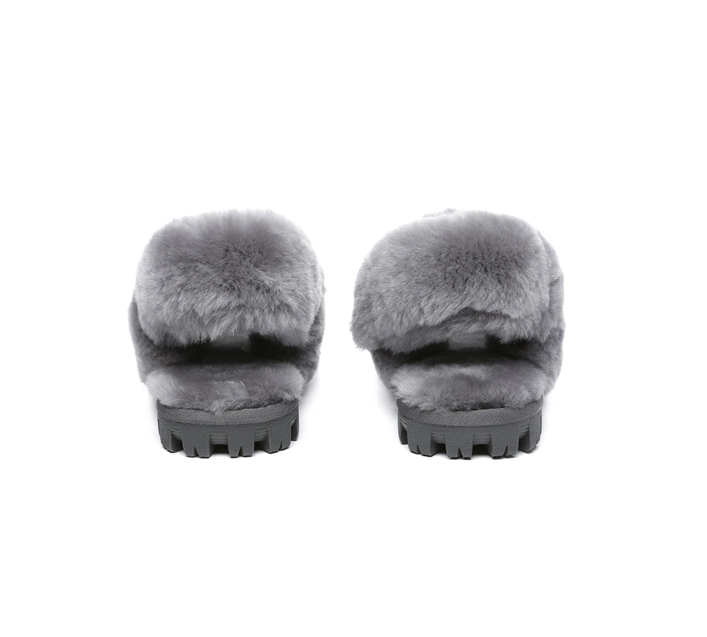 UGG Slippers Women Removable Wool Fluffy Strap Slingback Waffle - UGG Slippers - Grey - AU Ladies 4 / AU Men 2 / EU 35 - Uggoutlet
