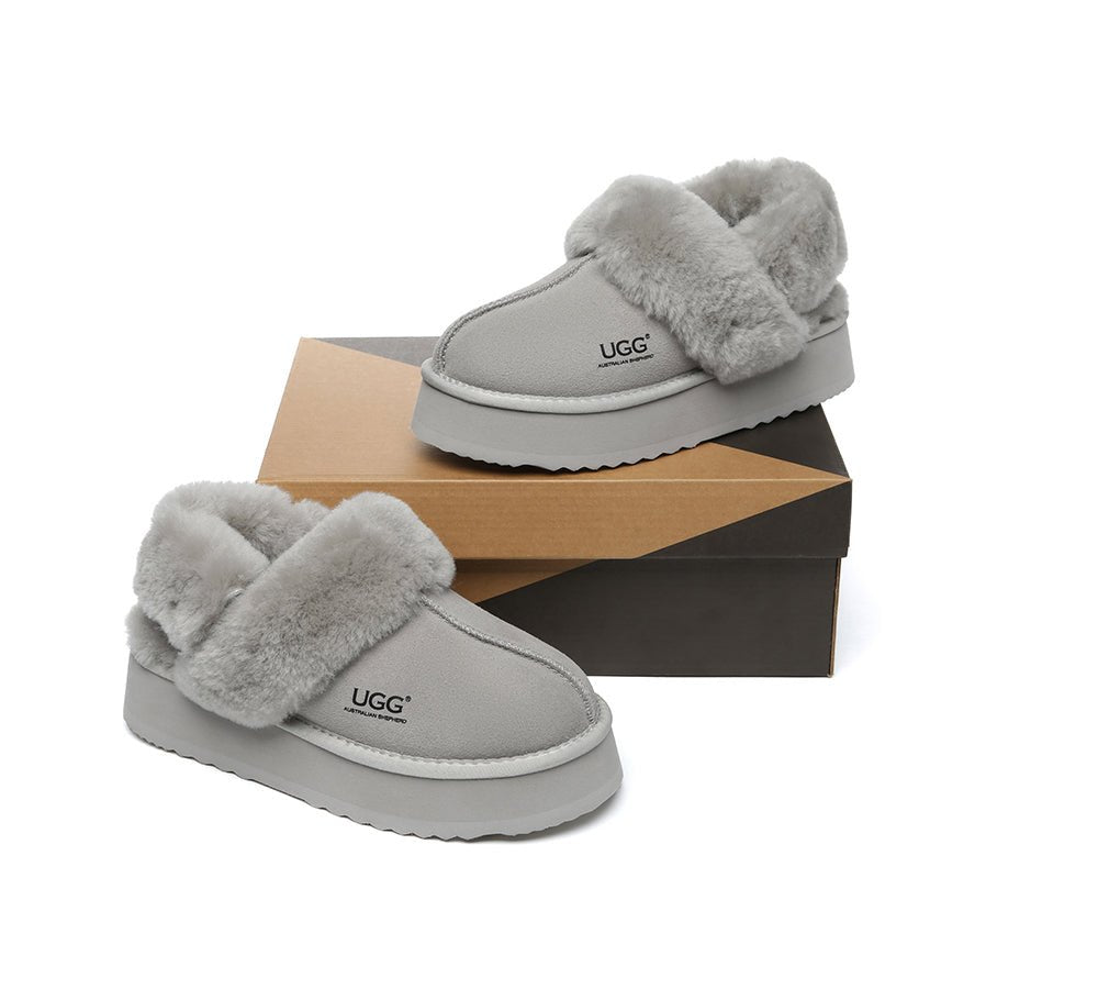UGG AUSTRALIAN SHEPHERD UGG Slippers Women Removable Wool Strap Slingback Platform Musa - UGG Slippers - Goat Grey - Uggoutlet