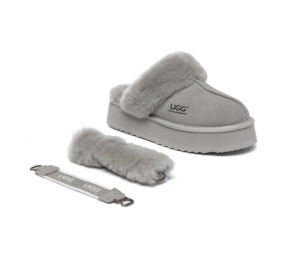 UGG Slippers Women Removable Wool Strap Slingback Platform