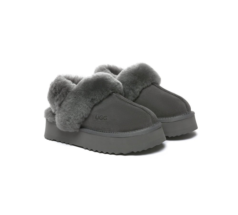 UGG Slippers Women Removable Wool Strap Slingback Platform Musa - UGG Slippers - Grey - AU Ladies 4 / AU Men 2 / EU 35 - Uggoutlet