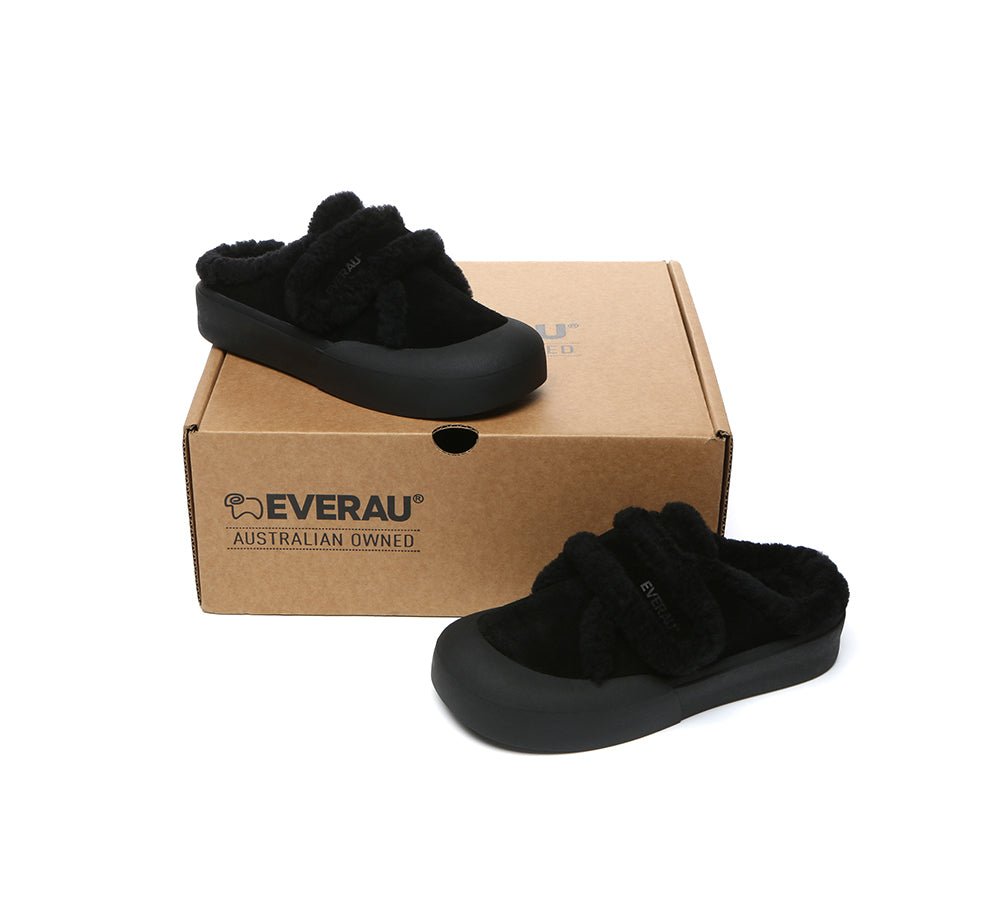 UGG Slippers Women Sheepskin Wool Adjustable Strap Shearling Lined Stacia - UGG Slippers - Black - AU Ladies 4 / AU Men 2 / EU 35 - Uggoutlet