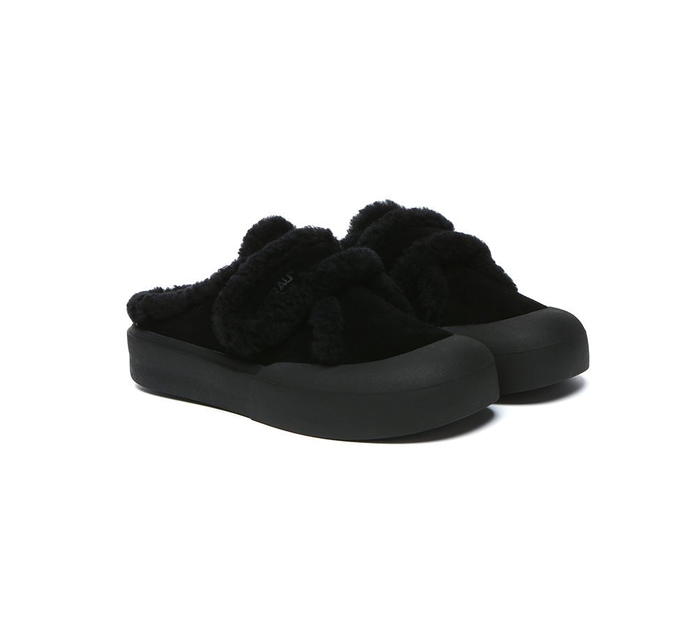 UGG Slippers Women Sheepskin Wool Adjustable Strap Shearling Lined Stacia - UGG Slippers - Black - AU Ladies 4 / AU Men 2 / EU 35 - Uggoutlet