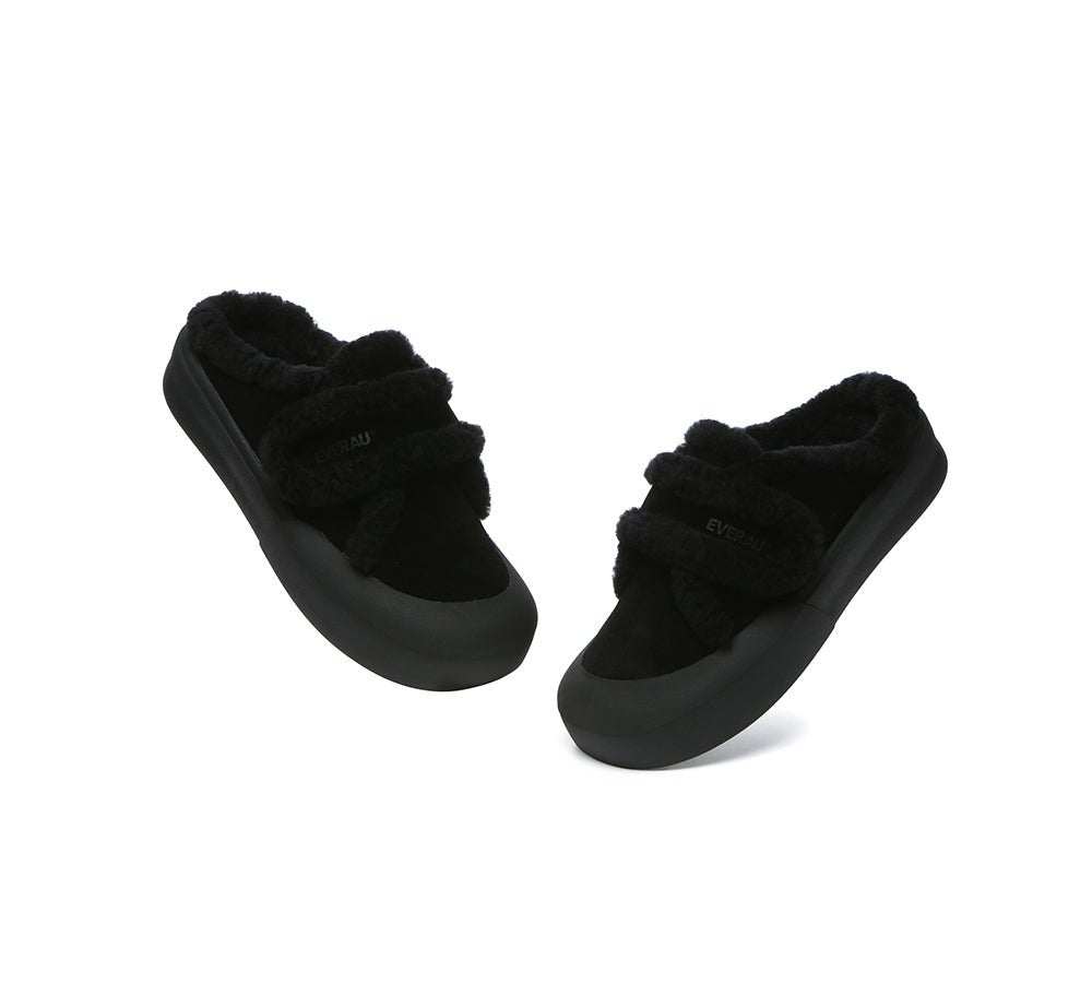 UGG Slippers Women Sheepskin Wool Adjustable Strap Shearling Lined Stacia - UGG Slippers - Black - AU Ladies 4 / AU Men 2 / EU 35 - Uggoutlet