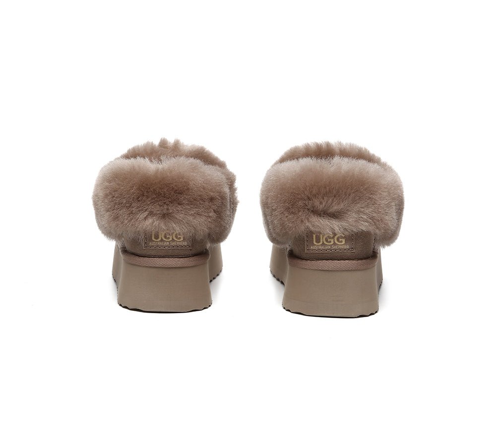 UGG Slippers Women Sheepskin Wool Collar Ankle Platform Clarrie - UGG Slippers - Brown - AU Ladies 4 / AU Men 2 / EU 35 - Uggoutlet