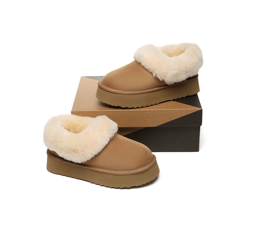 UGG Slippers Women Sheepskin Wool Collar Ankle Platform Clarrie - UGG Slippers - Chestnut - AU Ladies 4 / AU Men 2 / EU 35 - Uggoutlet