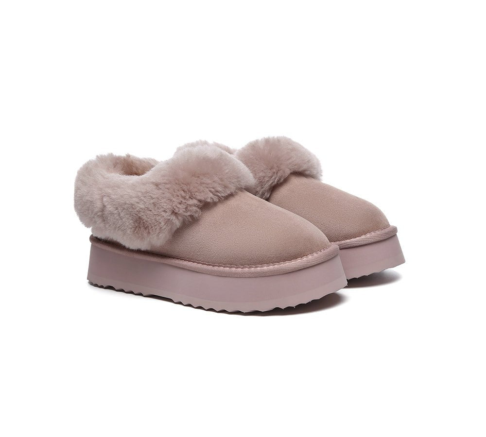UGG Slippers Women Sheepskin Wool Collar Ankle Platform Clarrie - UGG Slippers - Dawn Pink - AU Ladies 4 / AU Men 2 / EU 35 - Uggoutlet