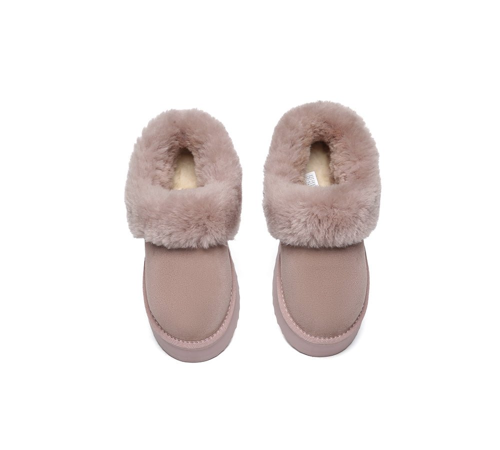 UGG Slippers Women Sheepskin Wool Collar Ankle Platform Clarrie - UGG Slippers - Dawn Pink - AU Ladies 4 / AU Men 2 / EU 35 - Uggoutlet