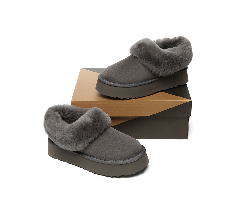 UGG Slippers Women Sheepskin Wool Collar Ankle Platform Clarrie - UGG Slippers - Grey - AU Ladies 4 / AU Men 2 / EU 35 - Uggoutlet